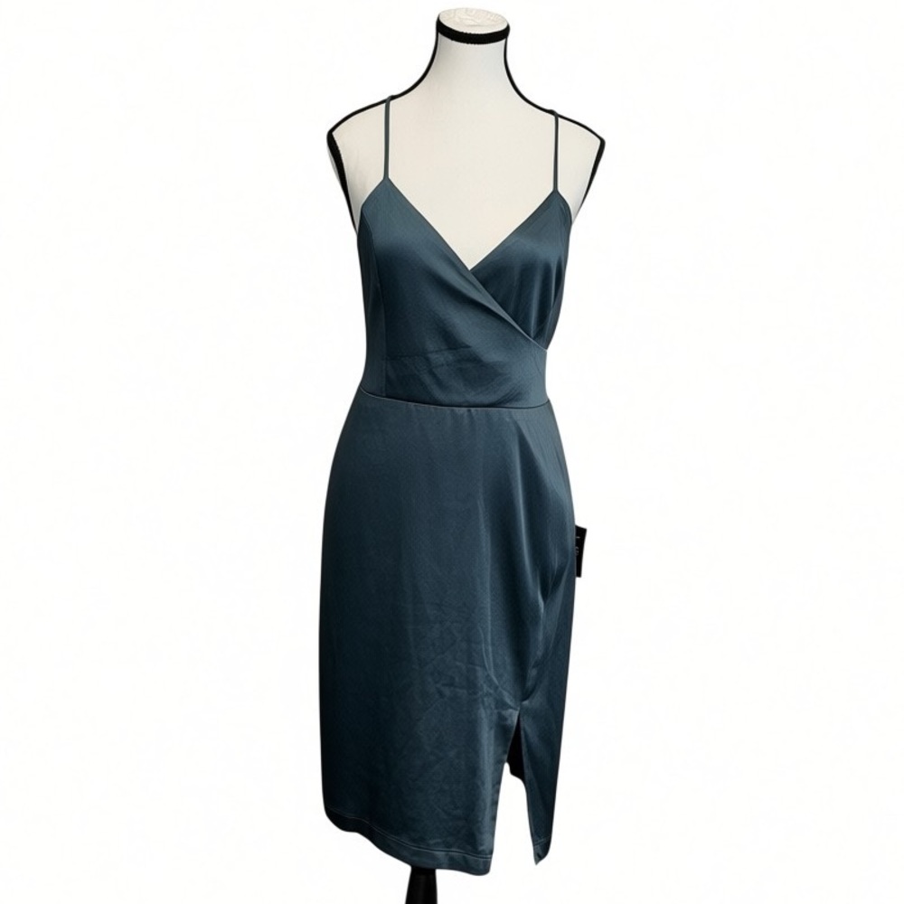 NWT Lulus “Hot Night Out” Teal Green Satin Faux-Wrap Dress 💚
